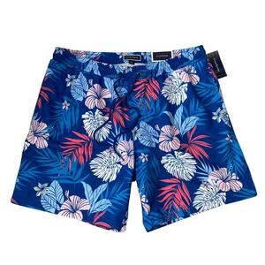 Club Room Men Swim Trunks Shorts Size L Laser Blue Tropical Floral Beach NWT